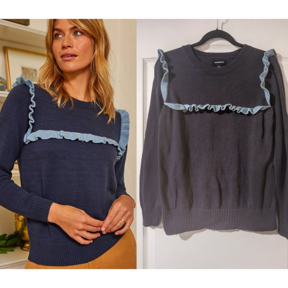 Summersalt | The Year-Round Crewneck Ruffle Sweater In Deep Sea